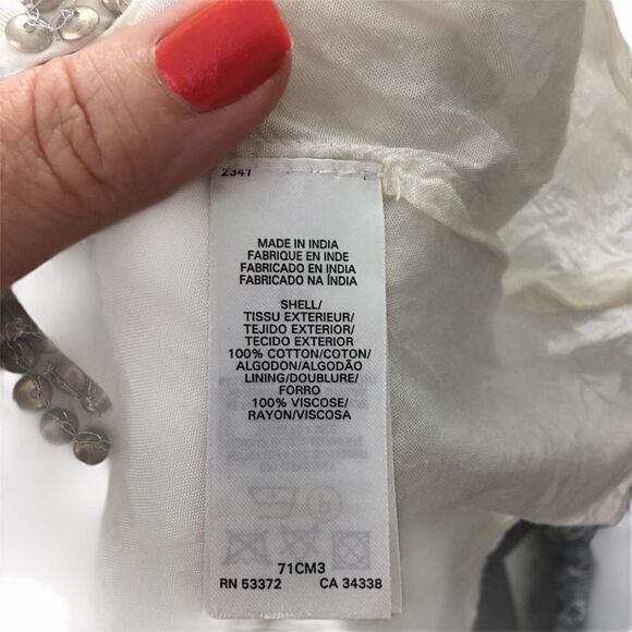 French Connection White & Brass Bead Cotton Dress Size 4 - Picture 3 of 9